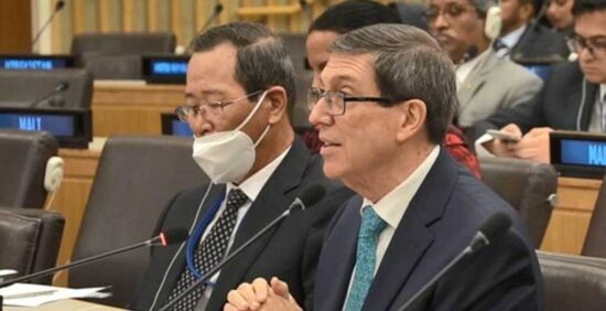 Bruno Rodríguez intervino en una reunión Ministerial del Mnoal, en el marco de la 77 Asamblea General de la ONU. Foto: PL.