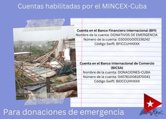 Habilitadas cuentas para donaciones, ante los daños ocasionados por el huraán Ian. Foto: Prensa Latina.