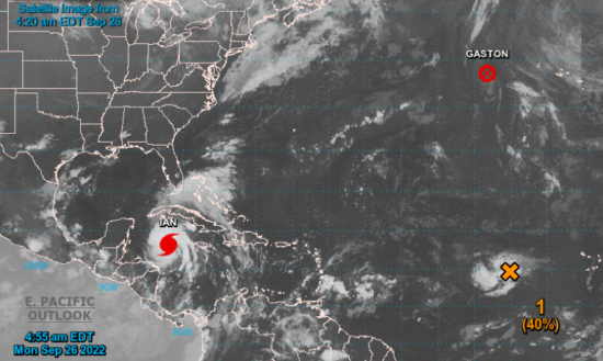 Huracán Ian en la madrugada de este lunes. Mapa satelital: NHC/NOAA.