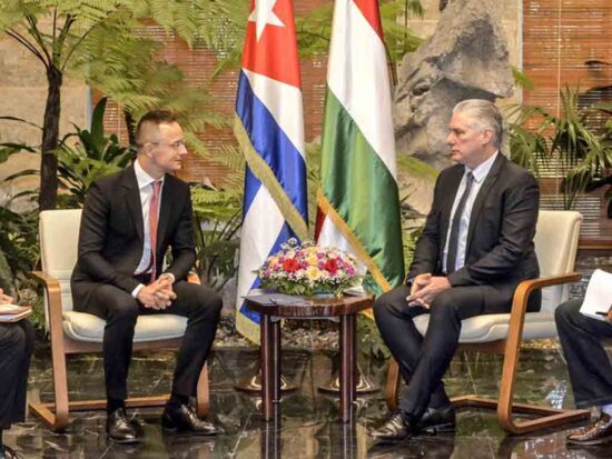 Díaz-Canel recibió este miércoles al ministro de Asuntos Exteriores y Comercio de Hungría, Péter Szijjártó. Foto: Prensa Latina.