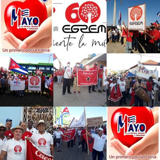 Los trabajadores de la Casa de la Música de la EGREM, un colectivo Vanguardia Nacional del Sindicato de la Cultura, prestos a celebrar el Primero de Mayo. Foto: EGREM Trinidad.