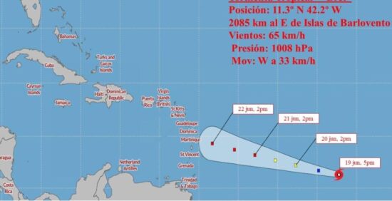 Posible trayectoria de la tormenta tropical Bret. Foto: Insmet.