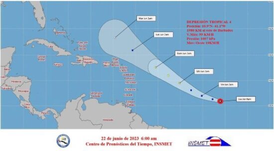 La depresión tropical cuatro de la actual temporada ciclónica se formó en la madrugada de este jueves. Foto: Instituto de Meteorología.
