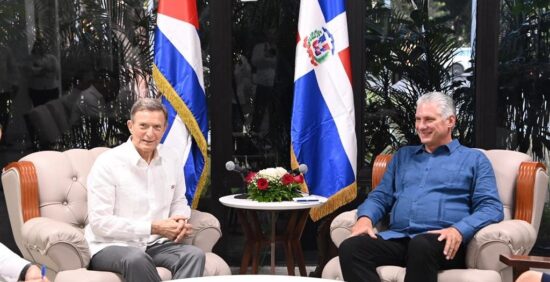 Momento del encuentro sostenido por el presidente Miguel Díaz-Canel y el canciller dominicano Roberto Álvarez. Foto: PL.