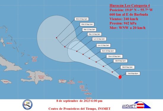 Posible trayectoria del huracán Lee. Foto: Instituto de Meteorología de Cuba.